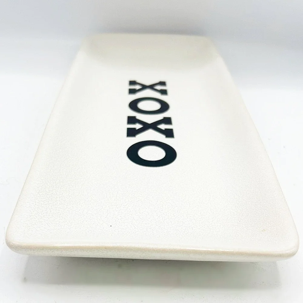 Pottery Barn XOXO Ceramic Serving Tray White Rectangular Valentine Decor 12